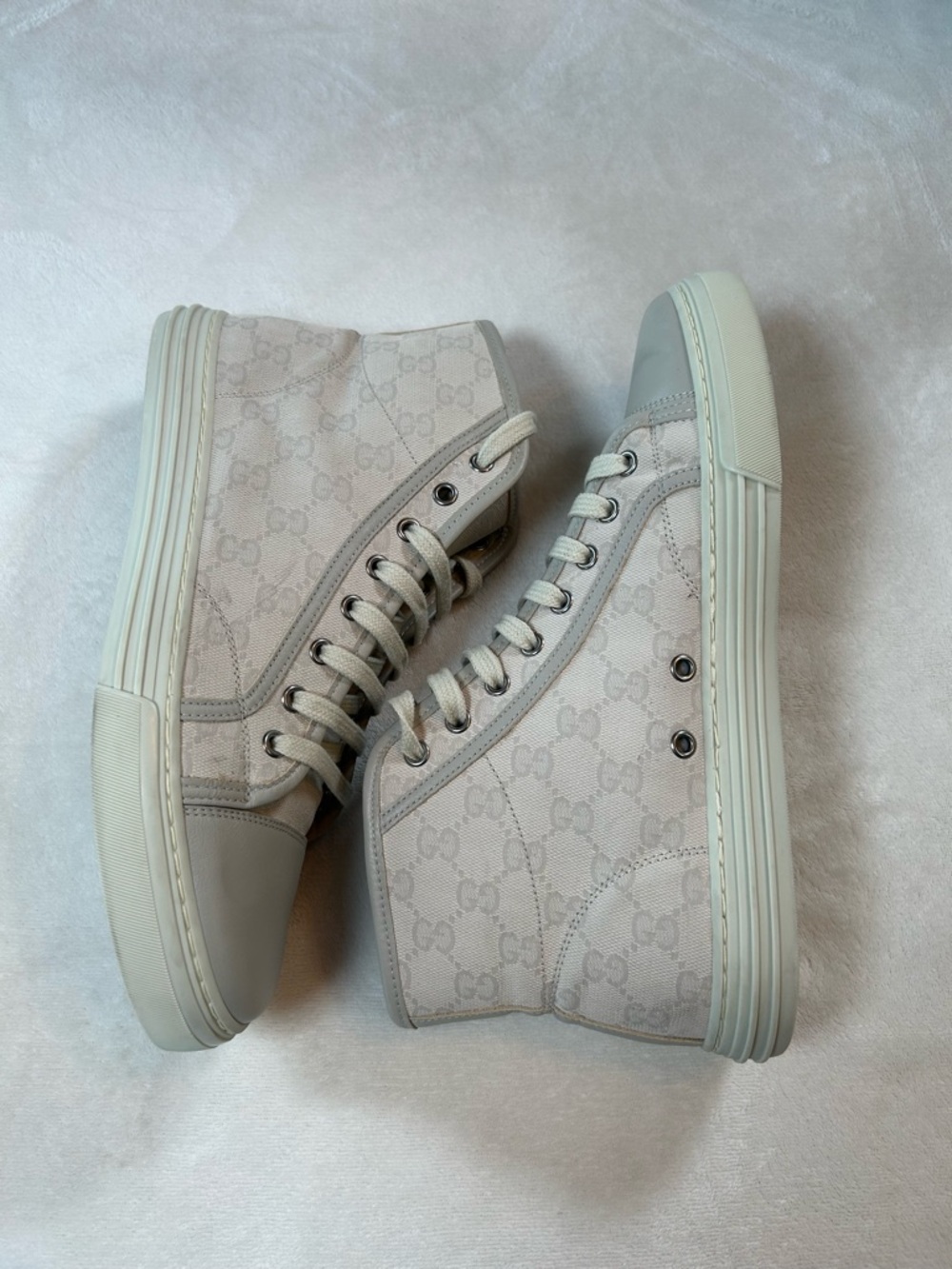 Gucci Men’s GG Canvas Leather High-Top Sneakers Embossed Sole Sz US 7.5 UK 7 - Picture 8 of 14